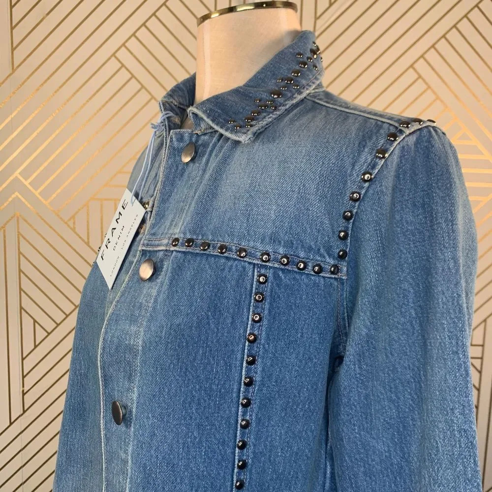 Frame Le Studded Motif Jenning Blue Denim Jacket - Picture 8 of 12